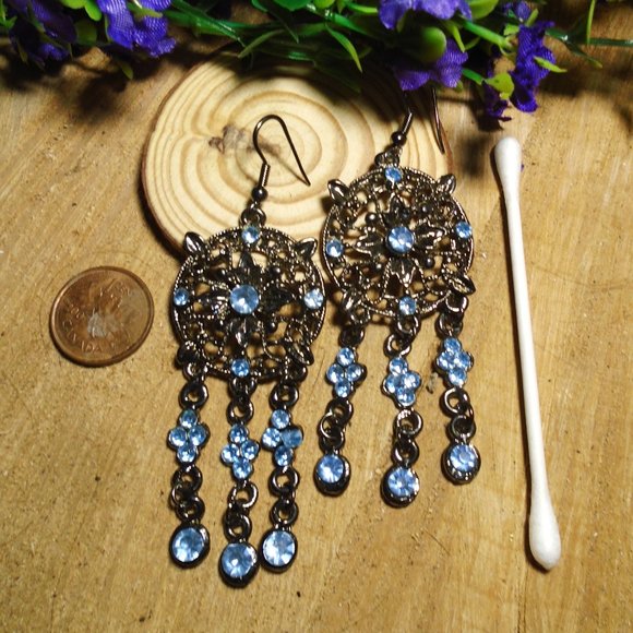 2/$25 Vintage Rhinestone earrings Chandelier ornate details NWOT Round Dangles - Picture 4 of 4